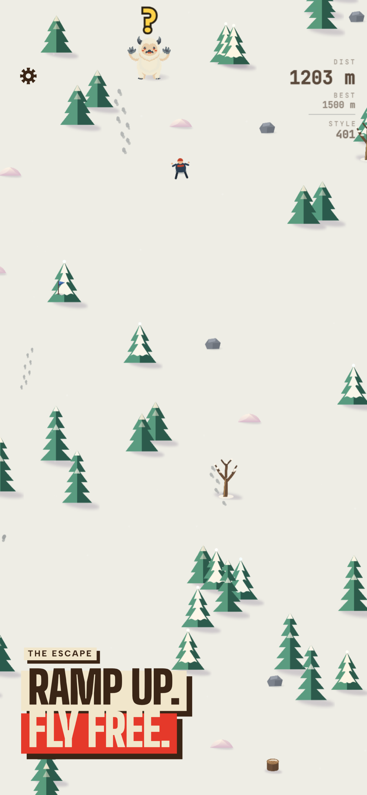 Big air off a ramp — airborne, the yeti stops dead